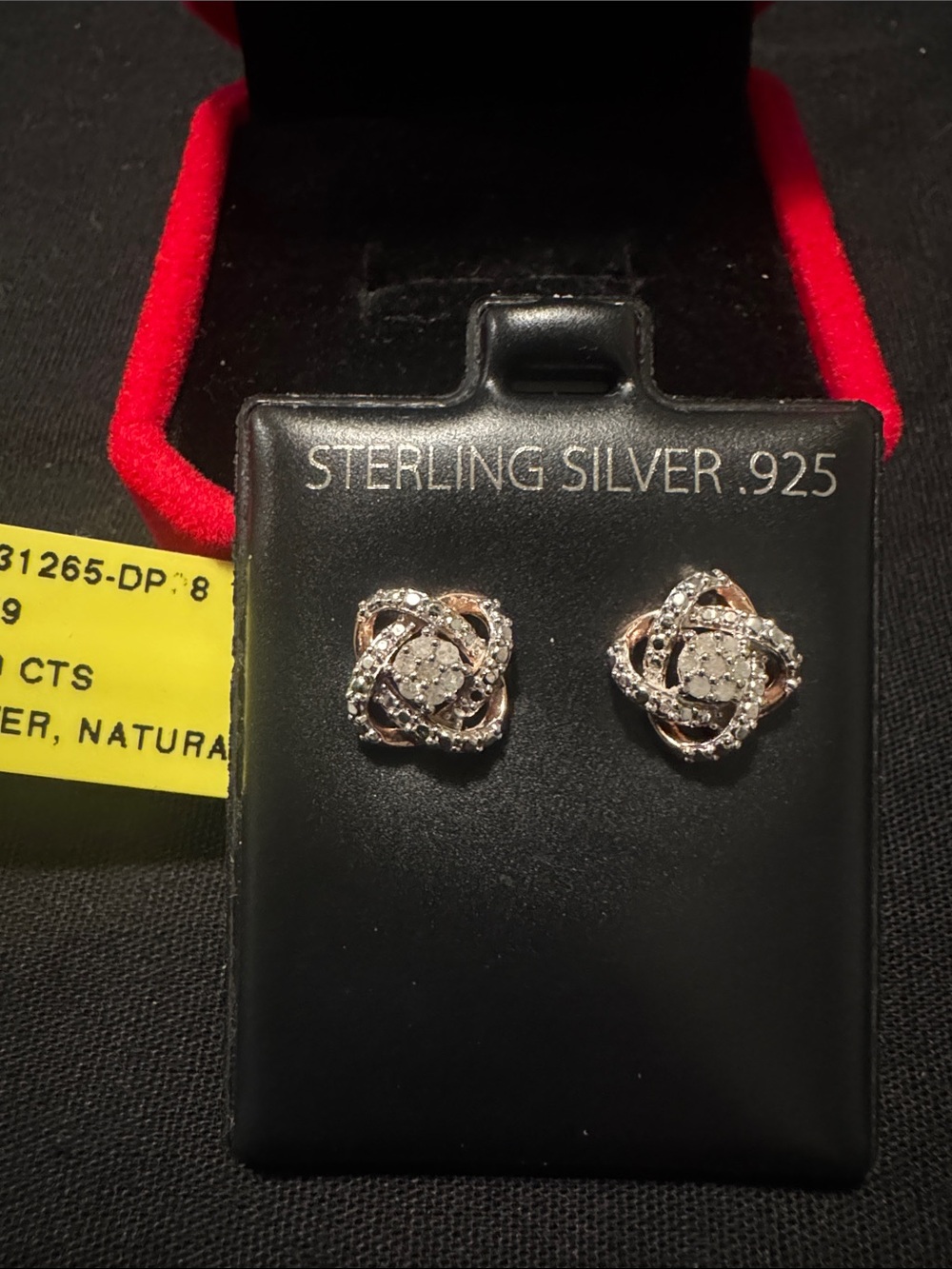 Sterling Silver Rose Gold-Tone and Silver Lab grown diamond knot Stud Earrings